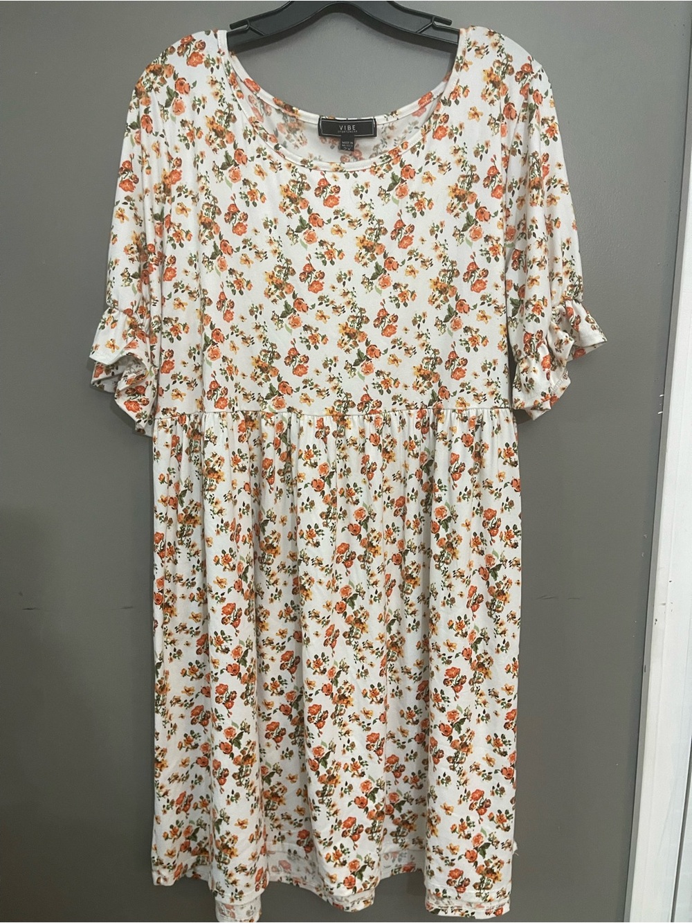Vibe Cream Midi Dress with Orange and Green Floral Print